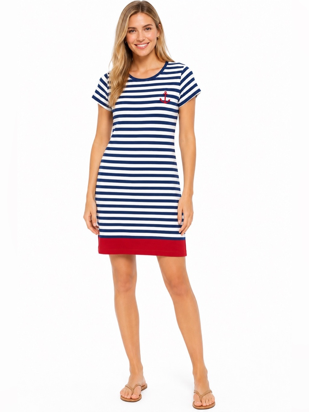 NWT Capelton Road Nautical Striped T-Shirt Dress Anchor Navy White Red Size S